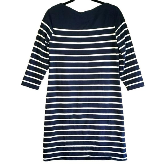 J McLaughlin Women's Navy Blue White Brinker Striped Boat Neck 3/4 Sleeve Dress - Picture 2 of 3